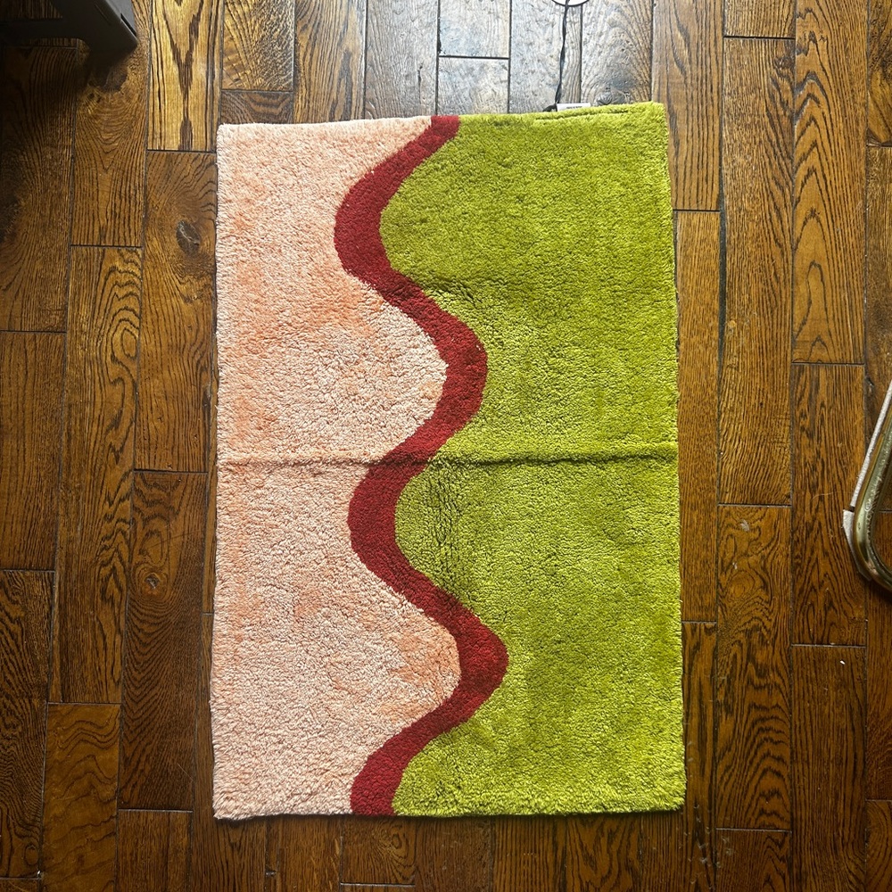 Vibrant Green and Pink Bath Mat